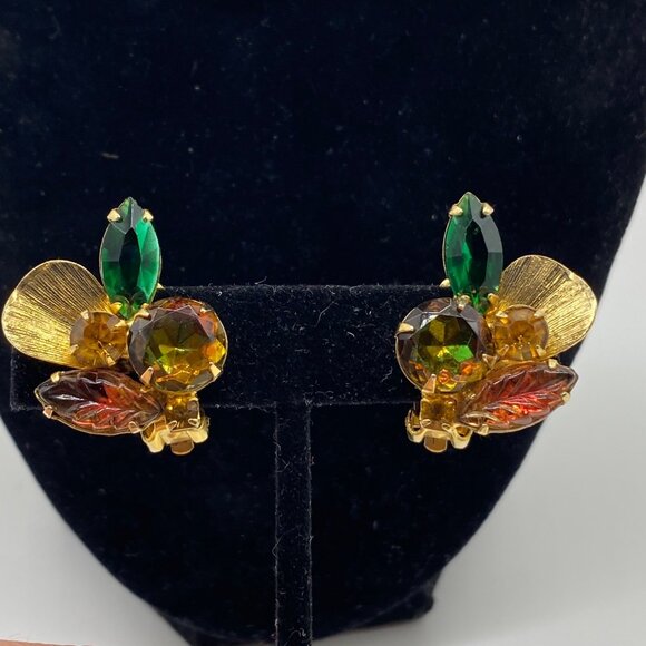 Juliana D&E Fall Watermelon Rhinestone Brooch Scalloped Lea Earrings Set - Picture 3 of 13